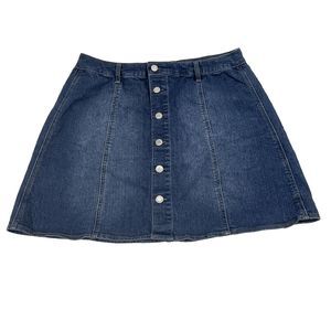 Mossimo Supply Womens Skirt 16 Blue Denim Jean Med Wash Button Up Stretch Casual